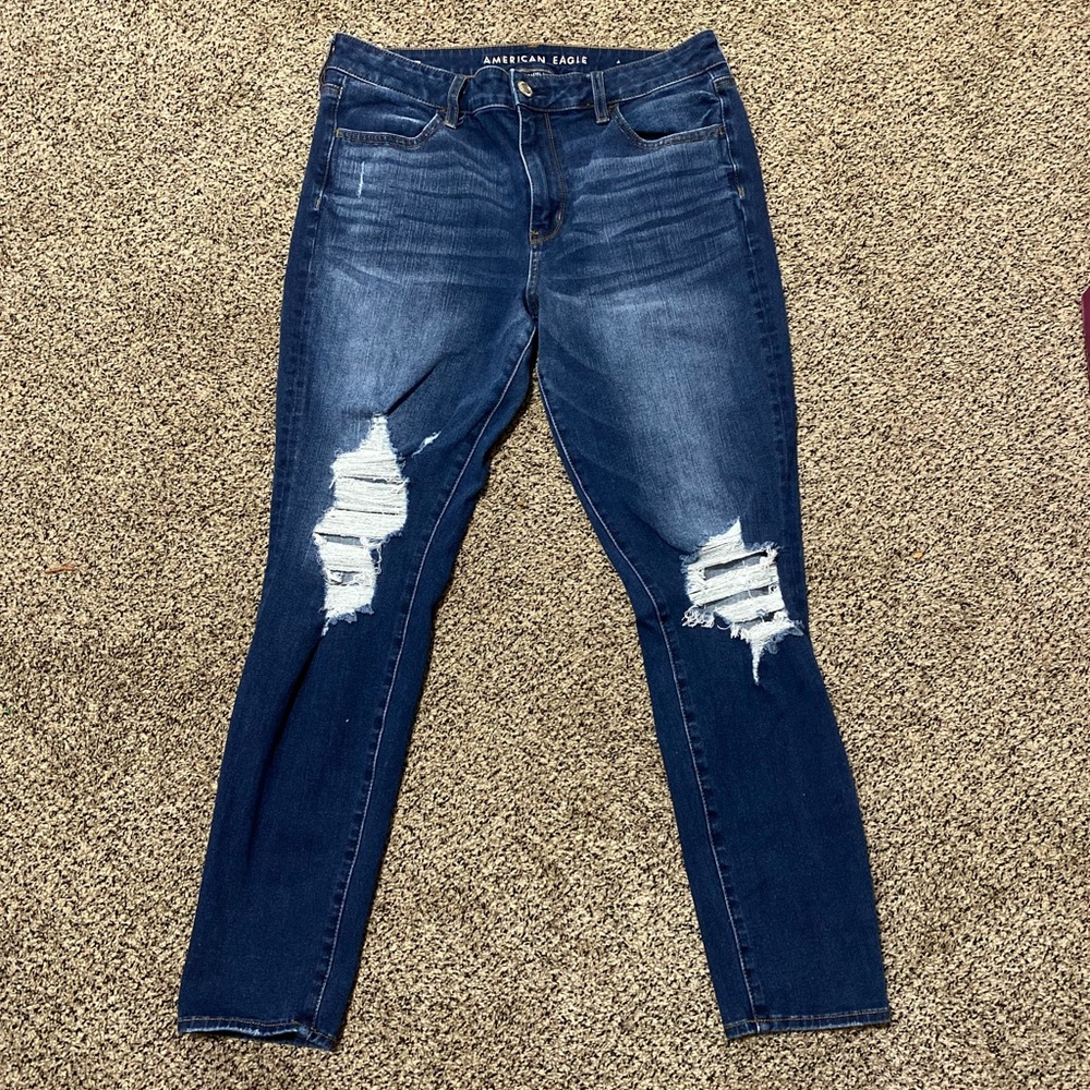 american eagle high rise ripped jeans size 14